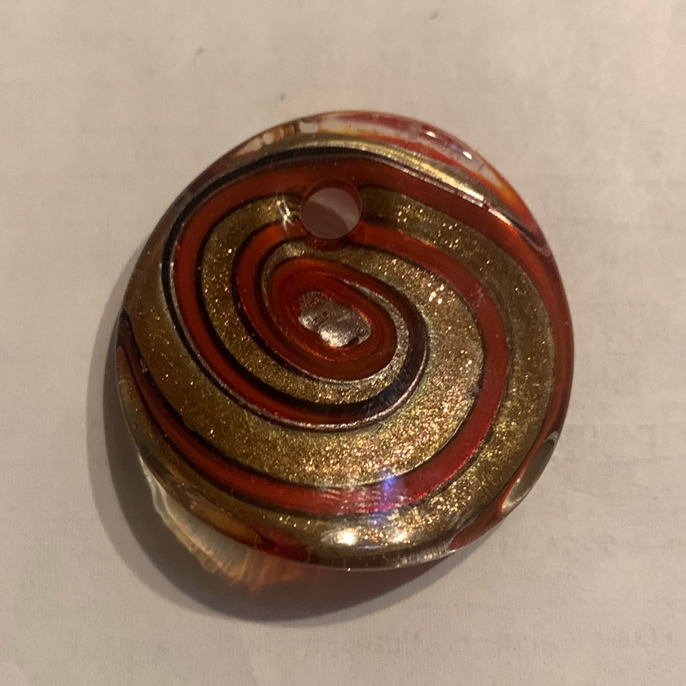 Murano style Red & Gold metallic swirl pendant